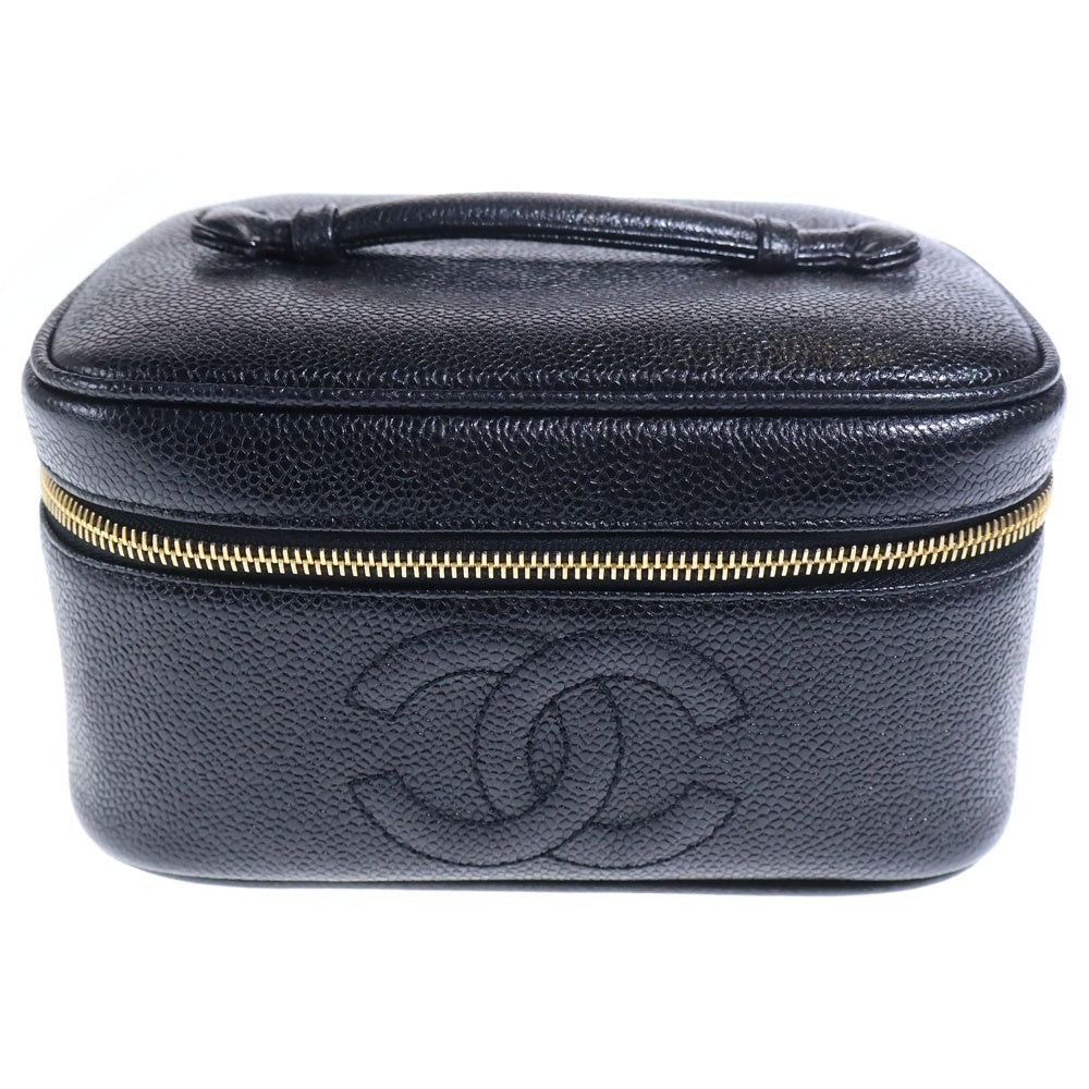 CHANEL(シャネル) バニティバッグ キャビアスキン レザー ハンドバッグ ゴールド金具 ブラック 3番台 レディース