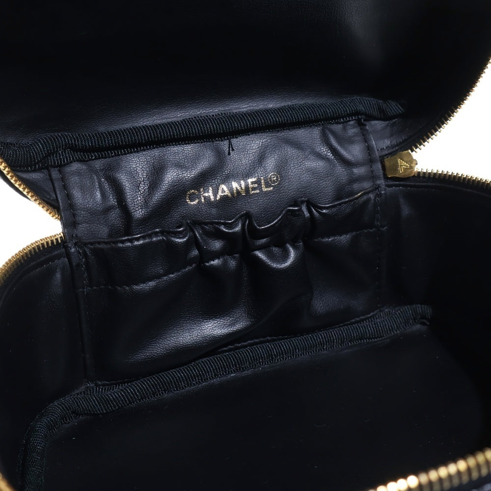 CHANEL(シャネル) バニティバッグ キャビアスキン レザー ハンドバッグ ゴールド金具 ブラック 3番台 レディース