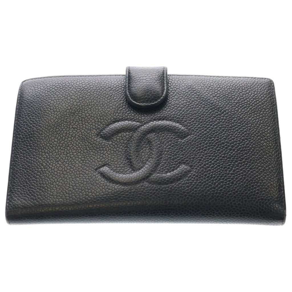 CHANEL(シャネル) ココマーク がま口長財布 ロングウォレット カードケース ブラック キャビアスキン レディース