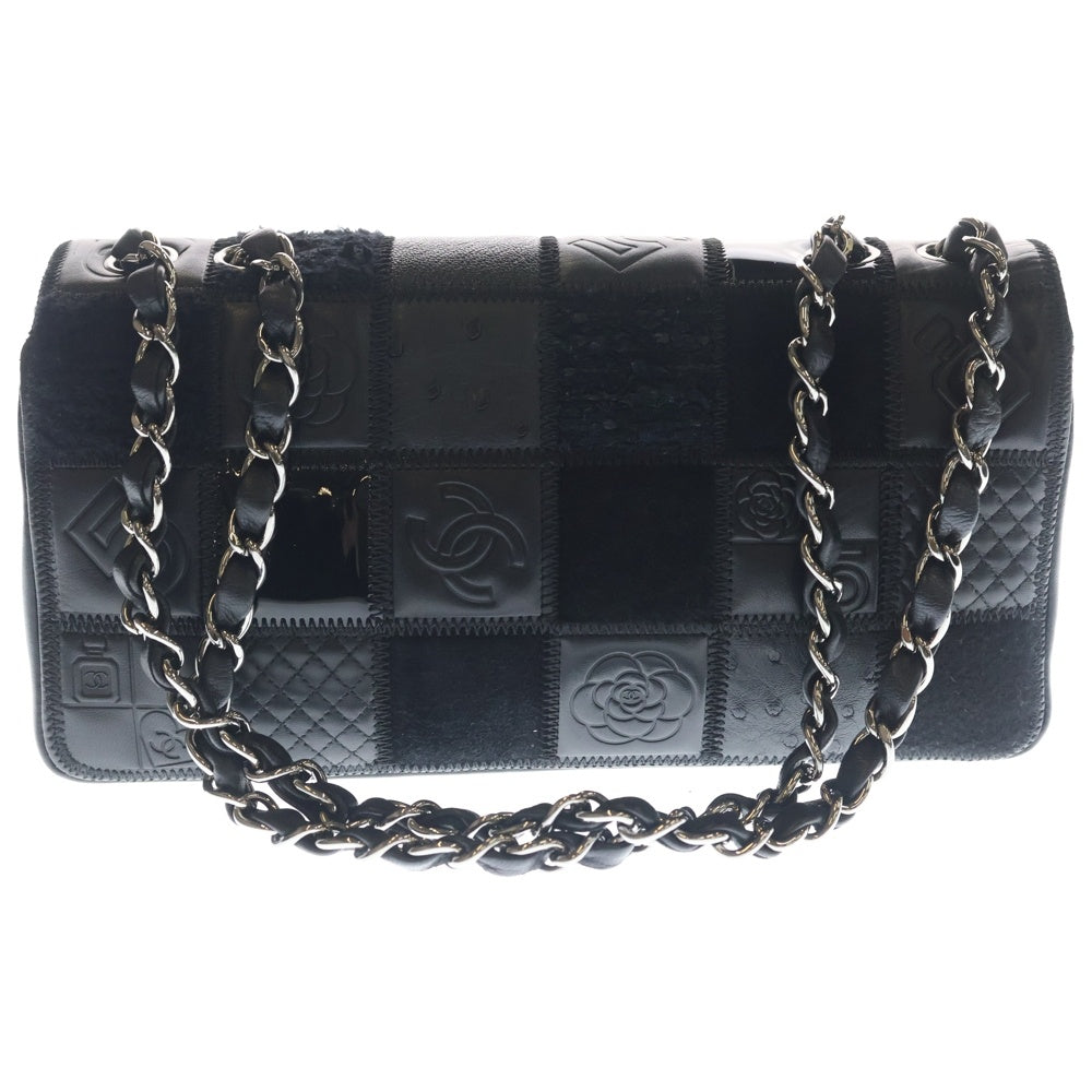 CHANEL(シャネル) アイコン Sフラップ Wチェーンショルダーバッグ ハンドバッグ ブラック シルバー金具 レディース