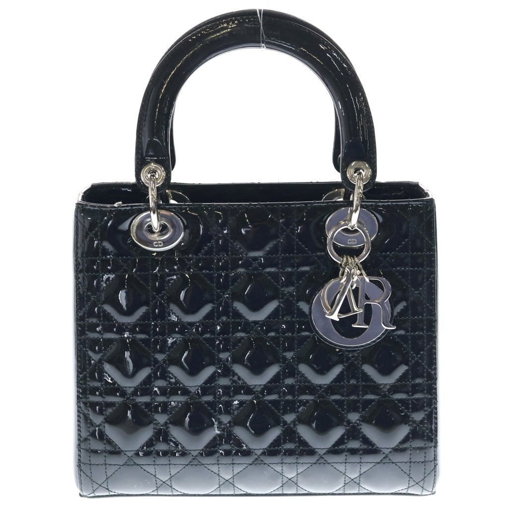 Christian Dior(クリスチャンディオール) レディディオール カナージュ ハンドバッグ 2wayバッグ ショルダーバッグ ブラック パテント レザー シルバー金具 レディース