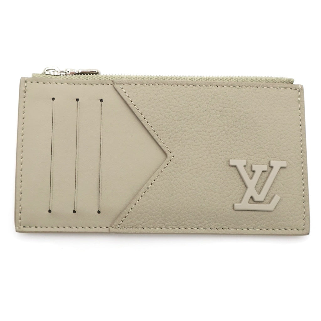 LOUIS VUITTON(ルイヴィトン) LVアロエグラム カードケース 小物入れ ミニ財布 ライトグリーン カーキ レザー M82282 シルバー金具 レディース