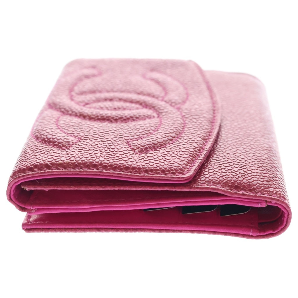 CHANEL(シャネル) ココマーク キャビアスキン レザー コンパクトウォレット 二つ折り財布 ピンク 3番台 レディース