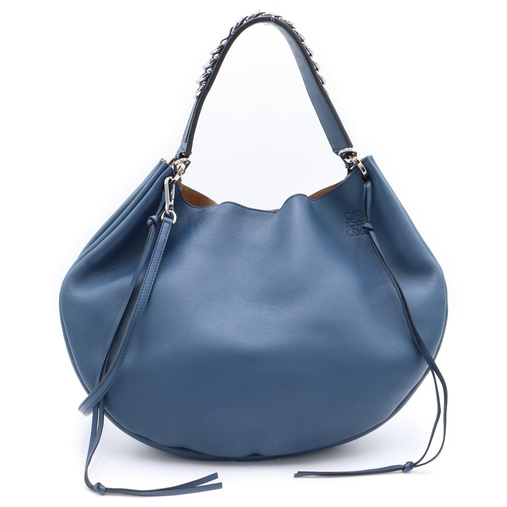 LOEWE(ロエベ) フォーチュン ホーボー 2WAYバッグ ハンドバッグ トートバッグ ショルダーバッグ ブルー レザー シルバー金具 レディース