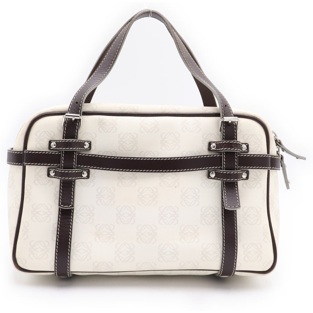 LOEWE(ロエベ) リピートアナグラム ハンドバッグ ボストンバッグ ホワイト×ブラウン PVC×レザー 290510 シルバー金具 レディース
