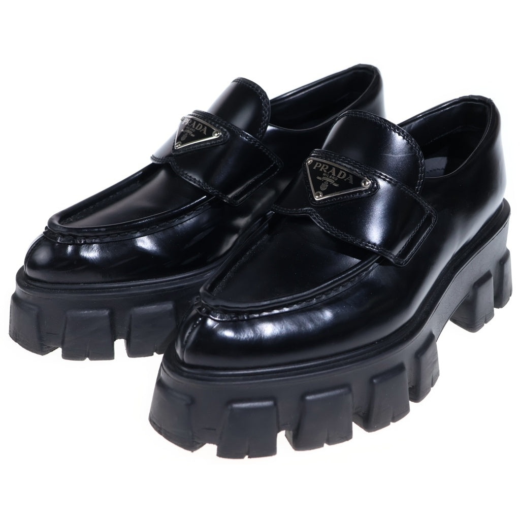 PRADA(プラダ) モノリス トライアングルロゴプレート レザー 厚底シューズ ローファー ブラック レディース 1D649M