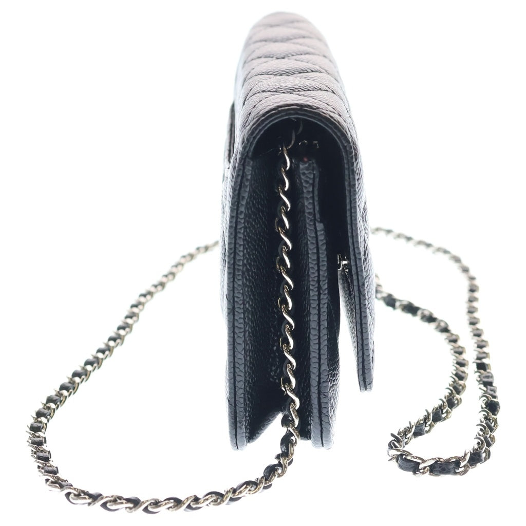 CHANEL(シャネル) マトラッセ チェーンショルダーウォレット ショルダーバッグ ブラック キャビアスキン AP4241 シルバー金具 レディース