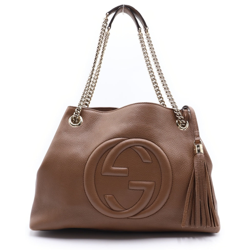 GUCCI(グッチ) ソーホー インターロッキングG レザー ゴールド金具 チェーントートバッグ ショルダーバッグ ブラウン 308982 レディース