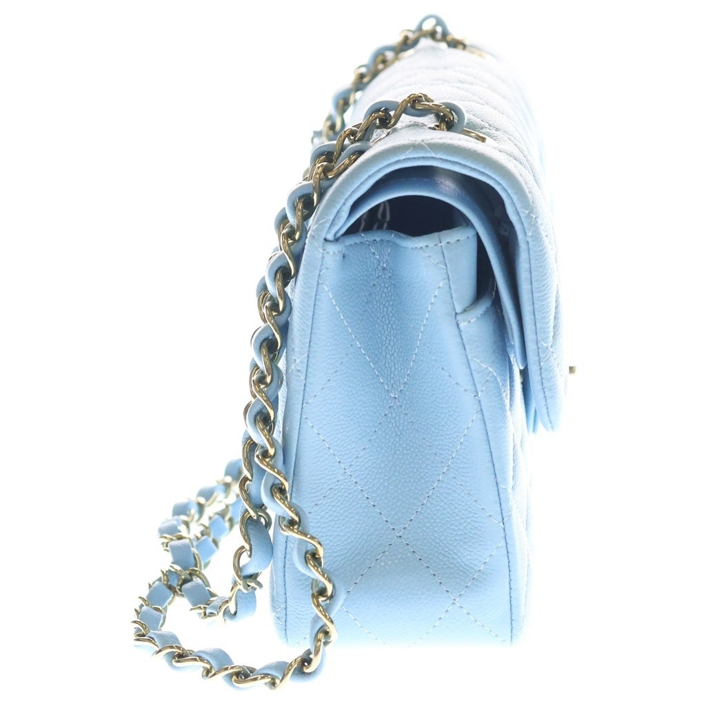 CHANEL(シャネル) マトラッセ23 Wフラップ Wチェーンショルダーバッグ ライトブルー キャビアスキン A01113 ゴールド金具 レディース