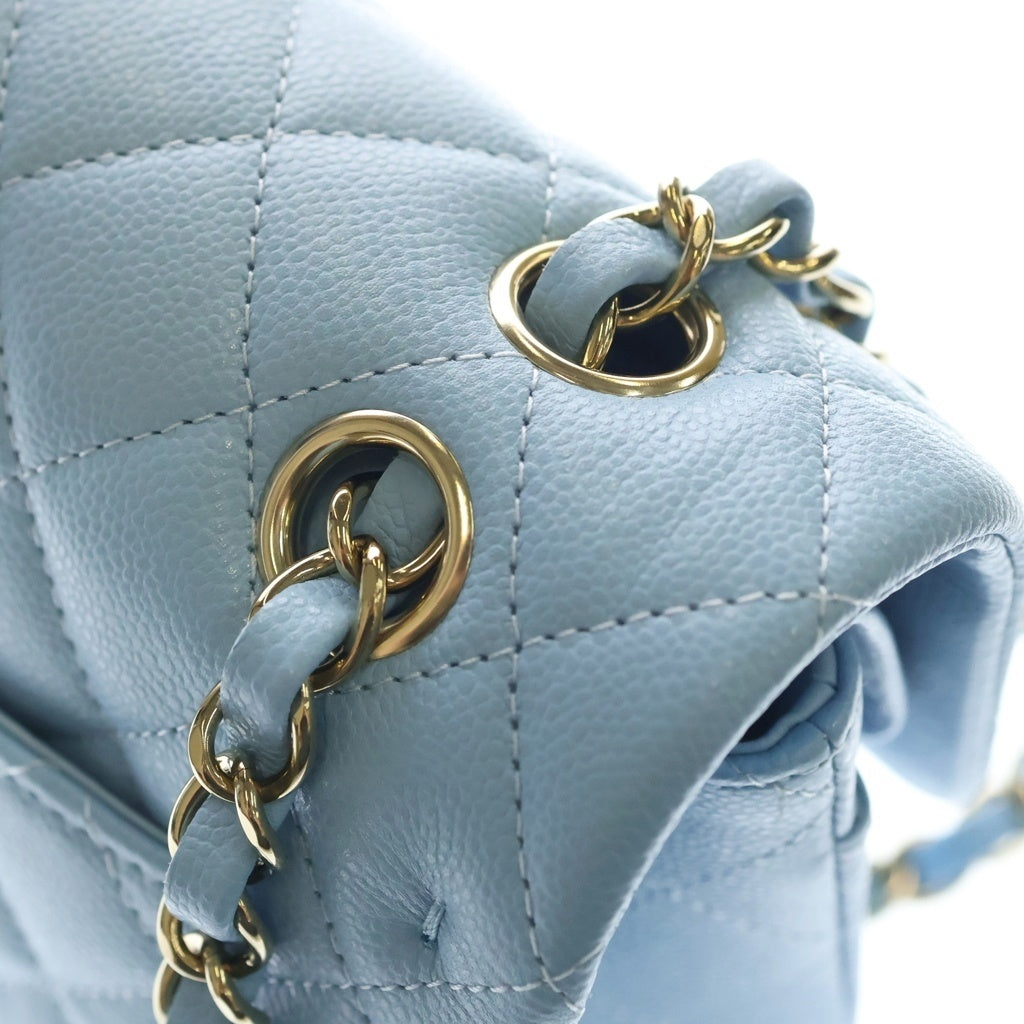 CHANEL(シャネル) マトラッセ23 Wフラップ Wチェーンショルダーバッグ ライトブルー キャビアスキン A01113 ゴールド金具 レディース