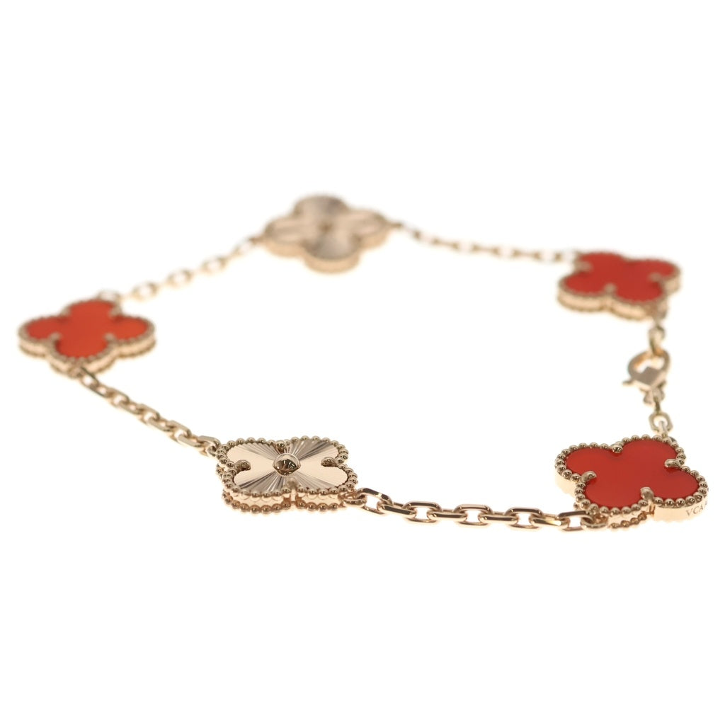 Van Cleef & Arpels(ヴァンクリーフアンドアーペル) ヴィンテージアルハンブラ ブレスレット 5モチーフ K18PG ピンクゴールド ギョーシェ カーネリアン VCARP7RP00 レディース