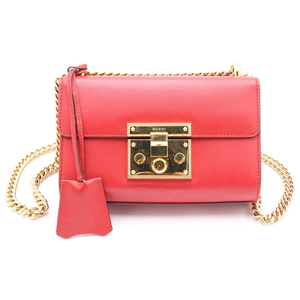 GUCCI(グッチ) パドロック ショルダーバッグ チェーンバッグ レッド レザー 409487 ゴールド金具 レディース