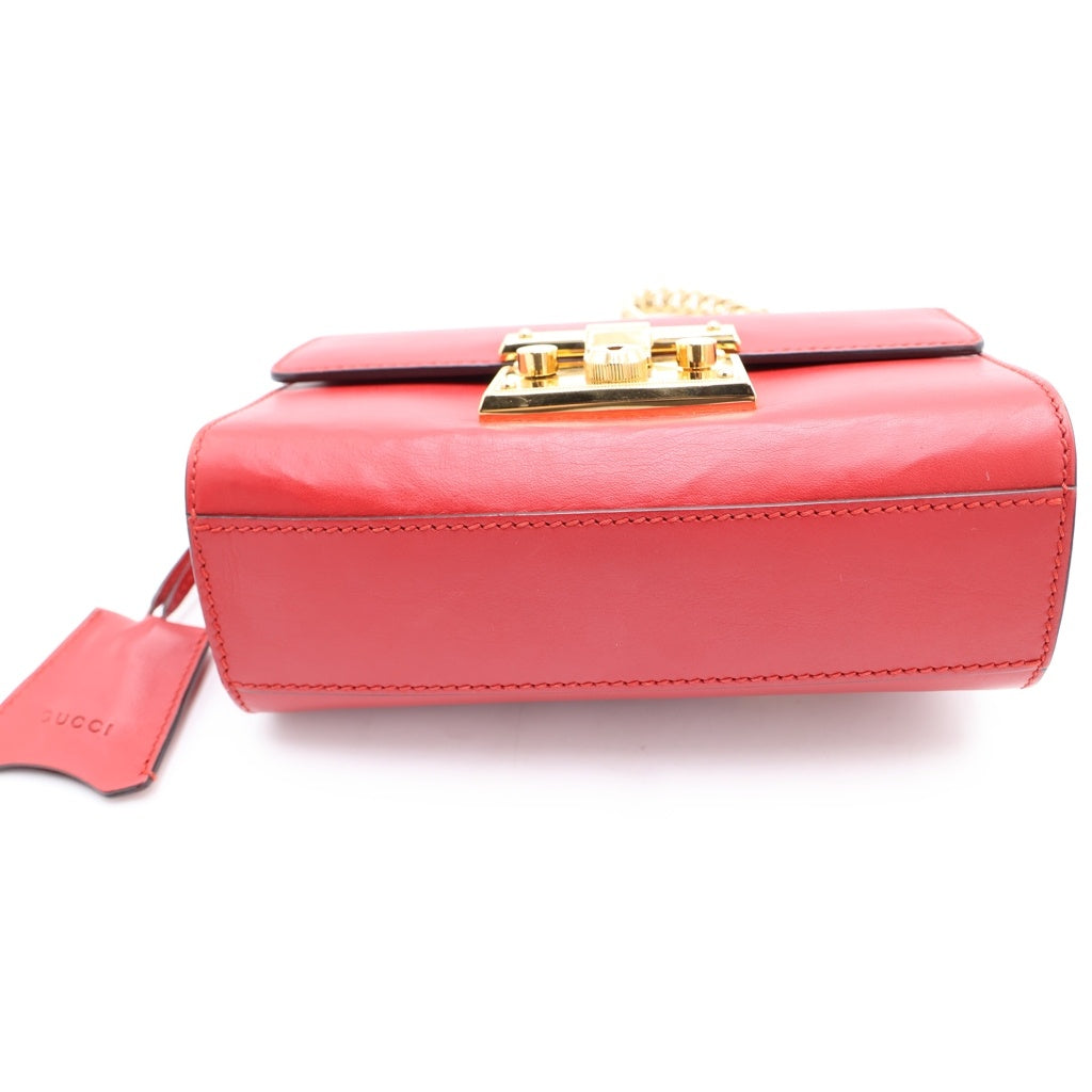 GUCCI(グッチ) パドロック ショルダーバッグ チェーンバッグ レッド レザー 409487 ゴールド金具 レディース