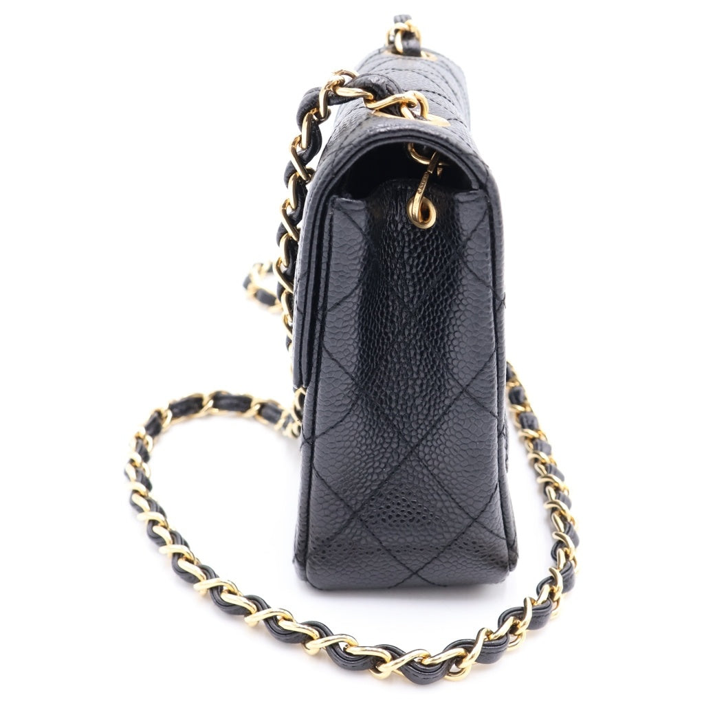 CHANEL(シャネル) ココマーク ミニ マトラッセ17 キャビアスキン ゴールド金具 チェーンショルダーバッグ ブラック A35200 レディース