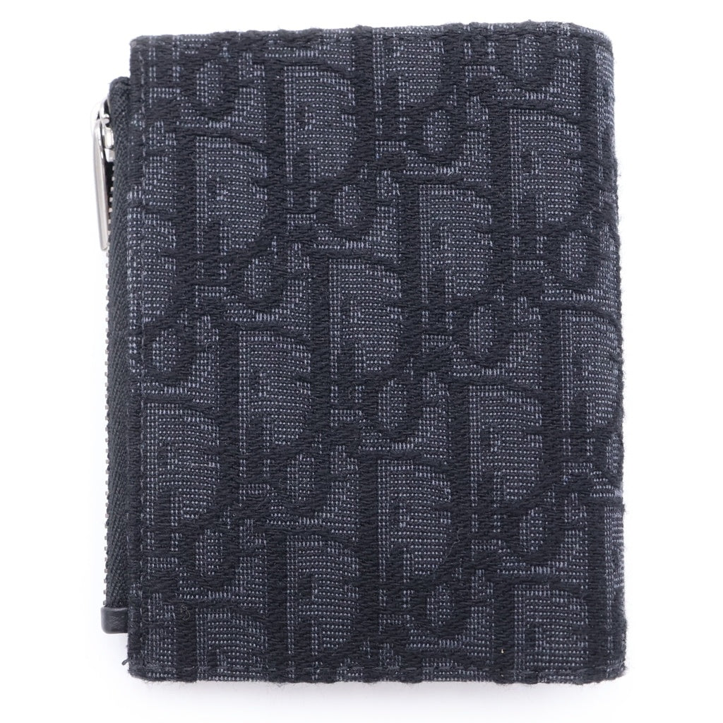 DIOR(ディオール) オブリーク キャンバス×レザー バーティカル 二つ折り財布 コンパクトウォレット カードケース コインケース ネイビー レディース