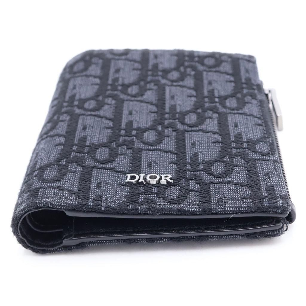 DIOR(ディオール) オブリーク キャンバス×レザー バーティカル 二つ折り財布 コンパクトウォレット カードケース コインケース ネイビー レディース