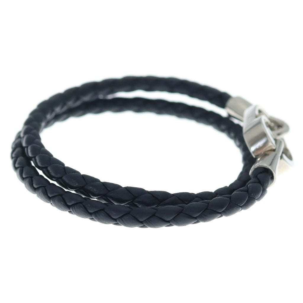 Christian Dior(クリスチャンディオール) モンテーニュ ロゴ ダブルレザーブレスレット ブラック×シルバー レディース