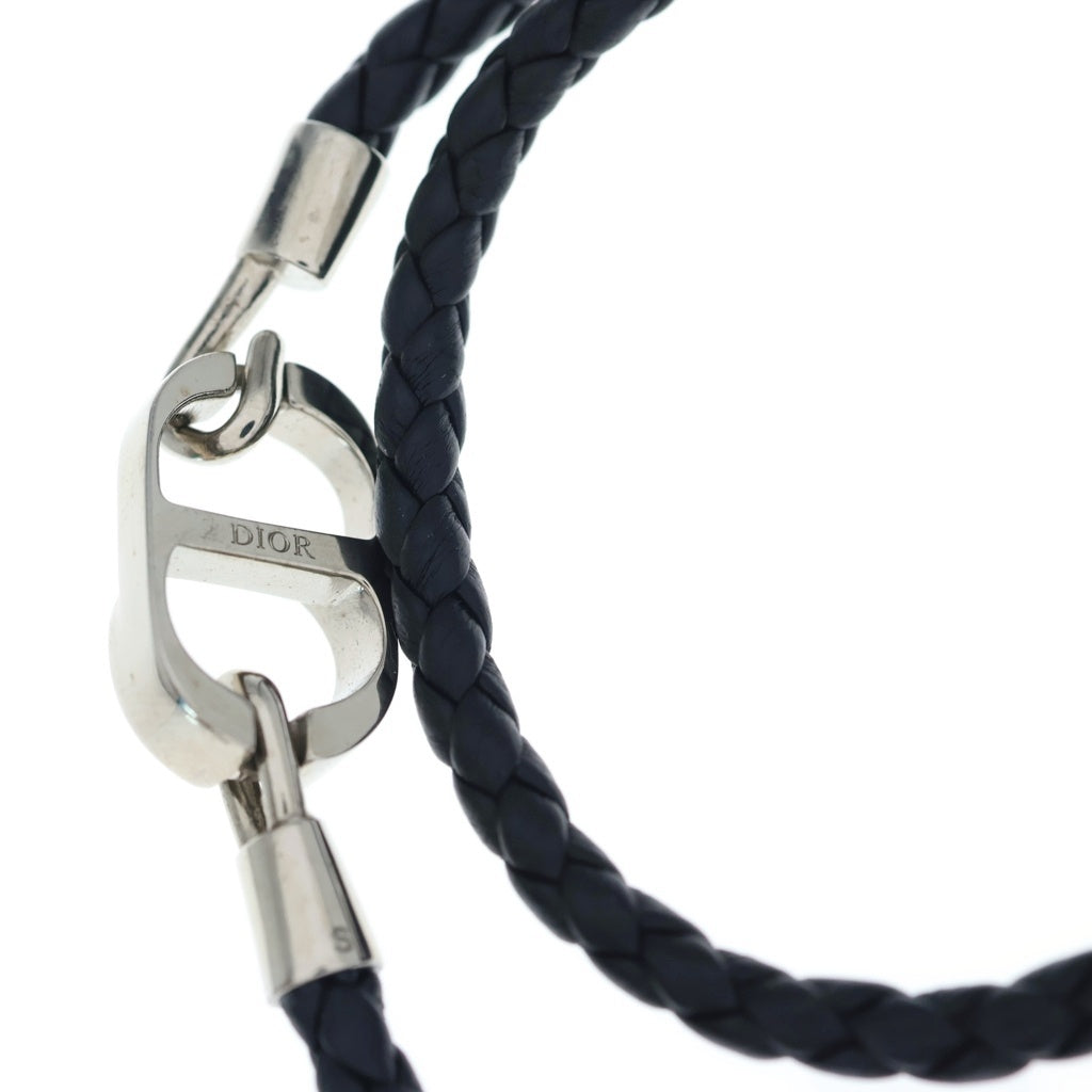 Christian Dior(クリスチャンディオール) モンテーニュ ロゴ ダブルレザーブレスレット ブラック×シルバー レディース