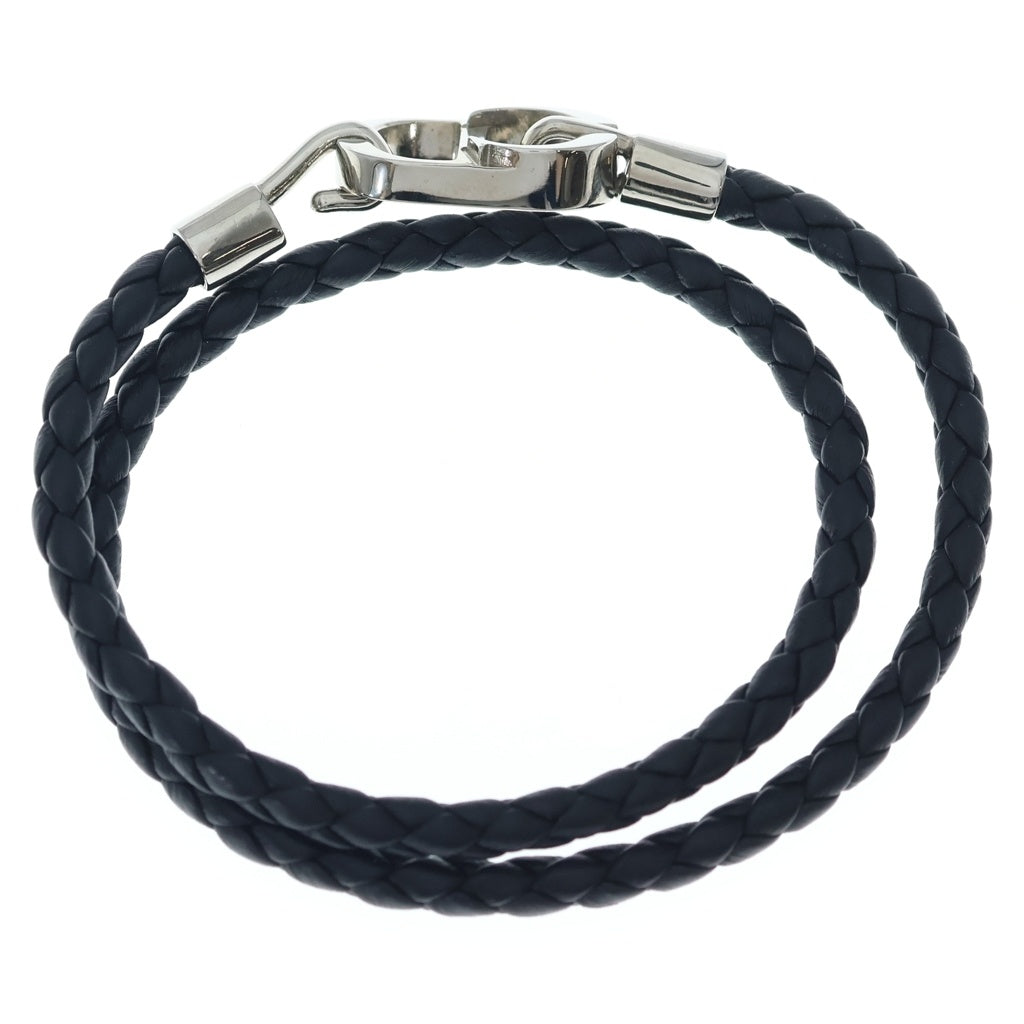 Christian Dior(クリスチャンディオール) モンテーニュ ロゴ ダブルレザーブレスレット ブラック×シルバー レディース