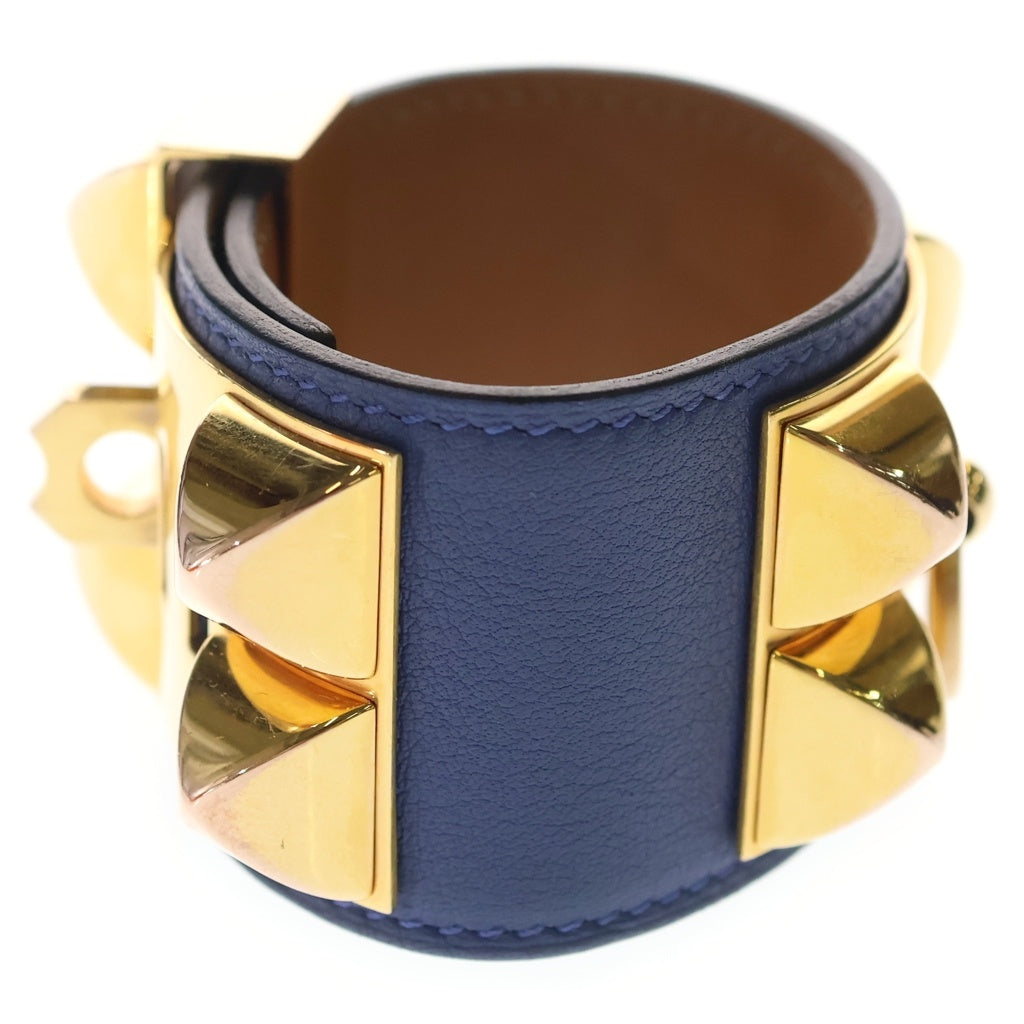 HERMES(エルメス) コリエドシアン バングル ブレスレット ブラウン×ブルー×ゴールド スイフト レザー A刻印 レディース