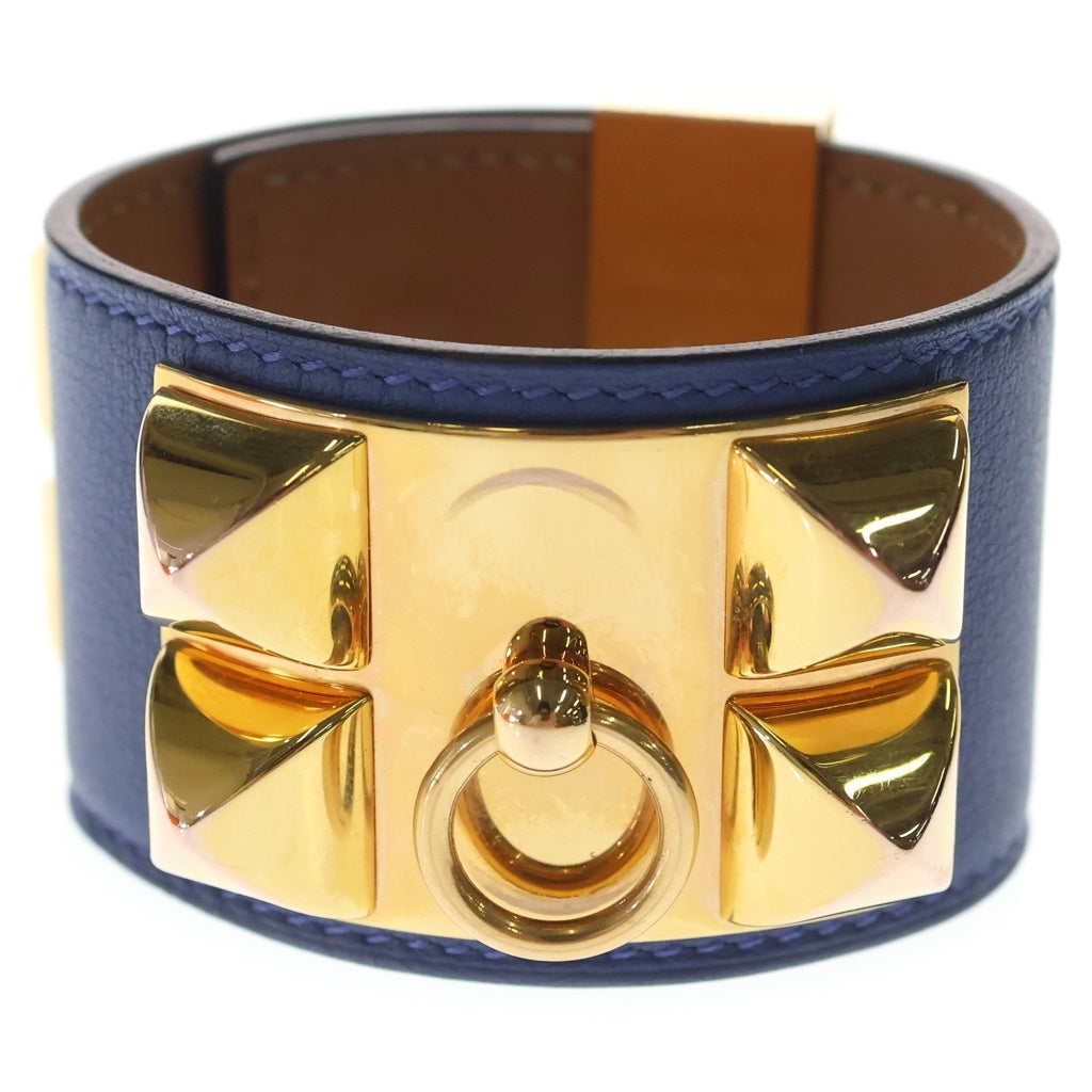 HERMES(エルメス) コリエドシアン バングル ブレスレット ブラウン×ブルー×ゴールド スイフト レザー A刻印 レディース