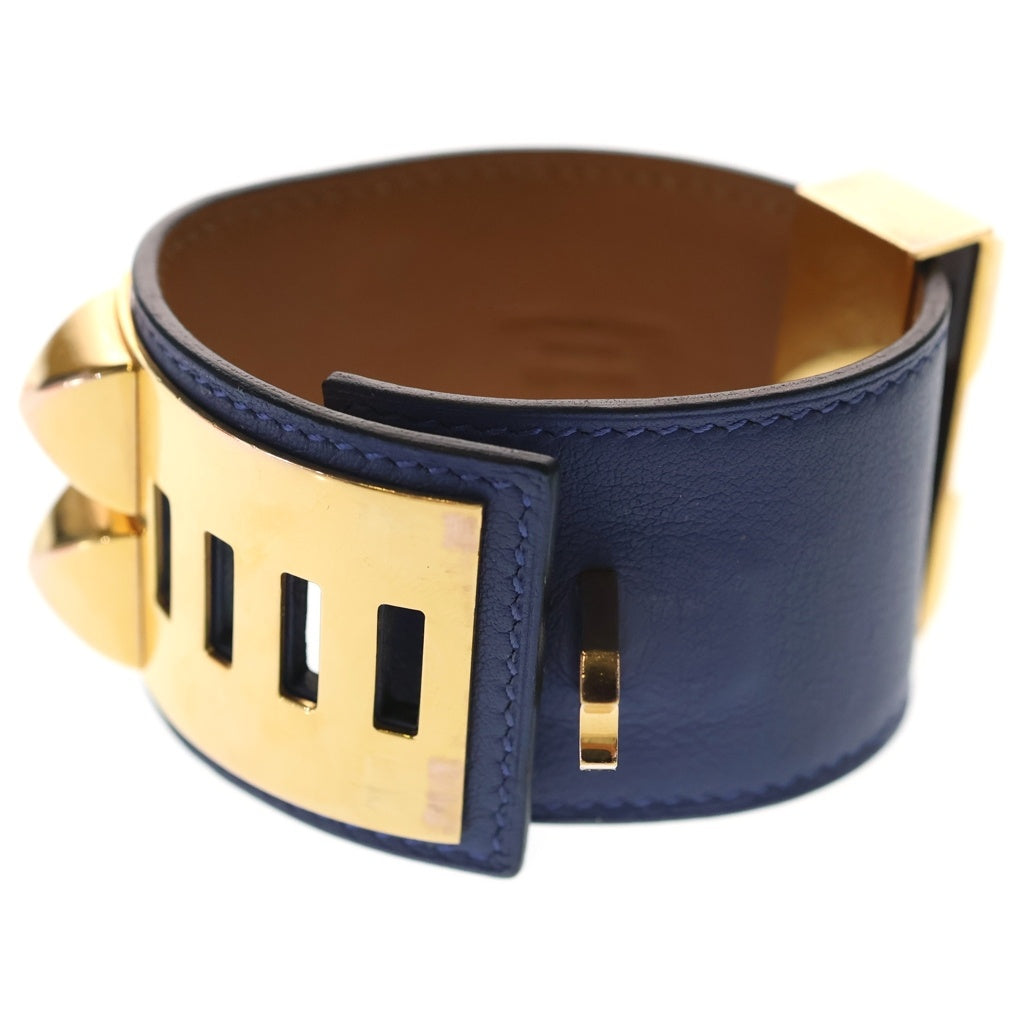HERMES(エルメス) コリエドシアン バングル ブレスレット ブラウン×ブルー×ゴールド スイフト レザー A刻印 レディース
