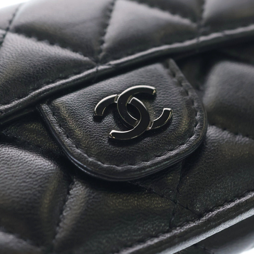CHANEL(シャネル) マトラッセ 三つ折り財布 コンパクトウォレット コインケース ソーブラック ラムスキン AP0230 ブラック金具