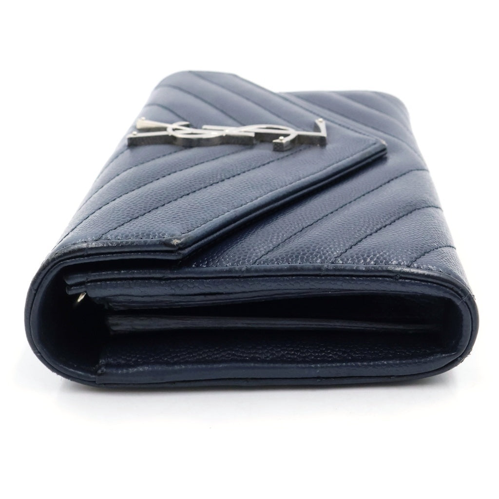 SAINT LAURENT PARIS(サンローランパリ) カサンドラ エンベロープ チェーンウォレット レザー シルバー金具 長財布 ネイビー 393965 レディース