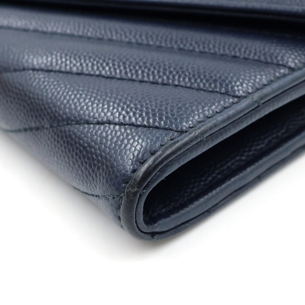 SAINT LAURENT PARIS(サンローランパリ) カサンドラ エンベロープ チェーンウォレット レザー シルバー金具 長財布 ネイビー 393965 レディース