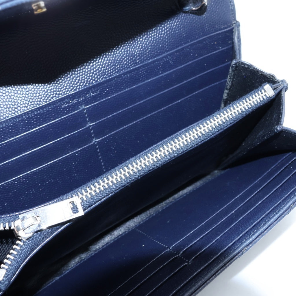 SAINT LAURENT PARIS(サンローランパリ) カサンドラ エンベロープ チェーンウォレット レザー シルバー金具 長財布 ネイビー 393965 レディース