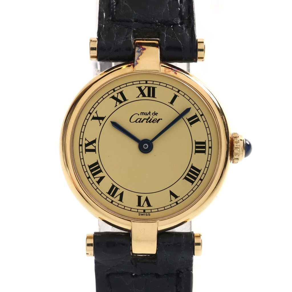 Cartier(カルティエ) マストヴァンドーム ヴェルメイユ アイボリー文字盤 SV925 レザーベルト クォーツウォッチ 腕時計 ゴールド/ブラック W1002253
