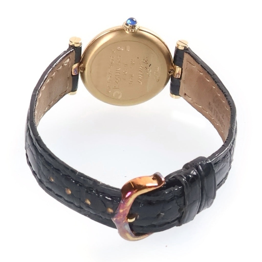 Cartier(カルティエ) マストヴァンドーム ヴェルメイユ アイボリー文字盤 SV925 レザーベルト クォーツウォッチ 腕時計 ゴールド/ブラック W1002253