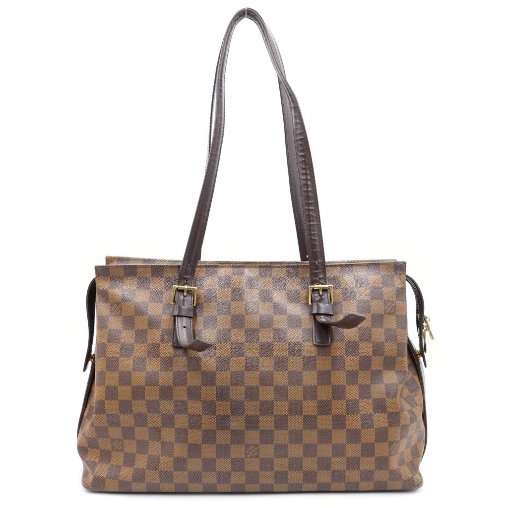 LOUIS VUITTON(ルイヴィトン) ダミエ チェルシー ハンドバッグ ボストンバッグ ブラウン レザー×PVC N51119 ゴールド金具