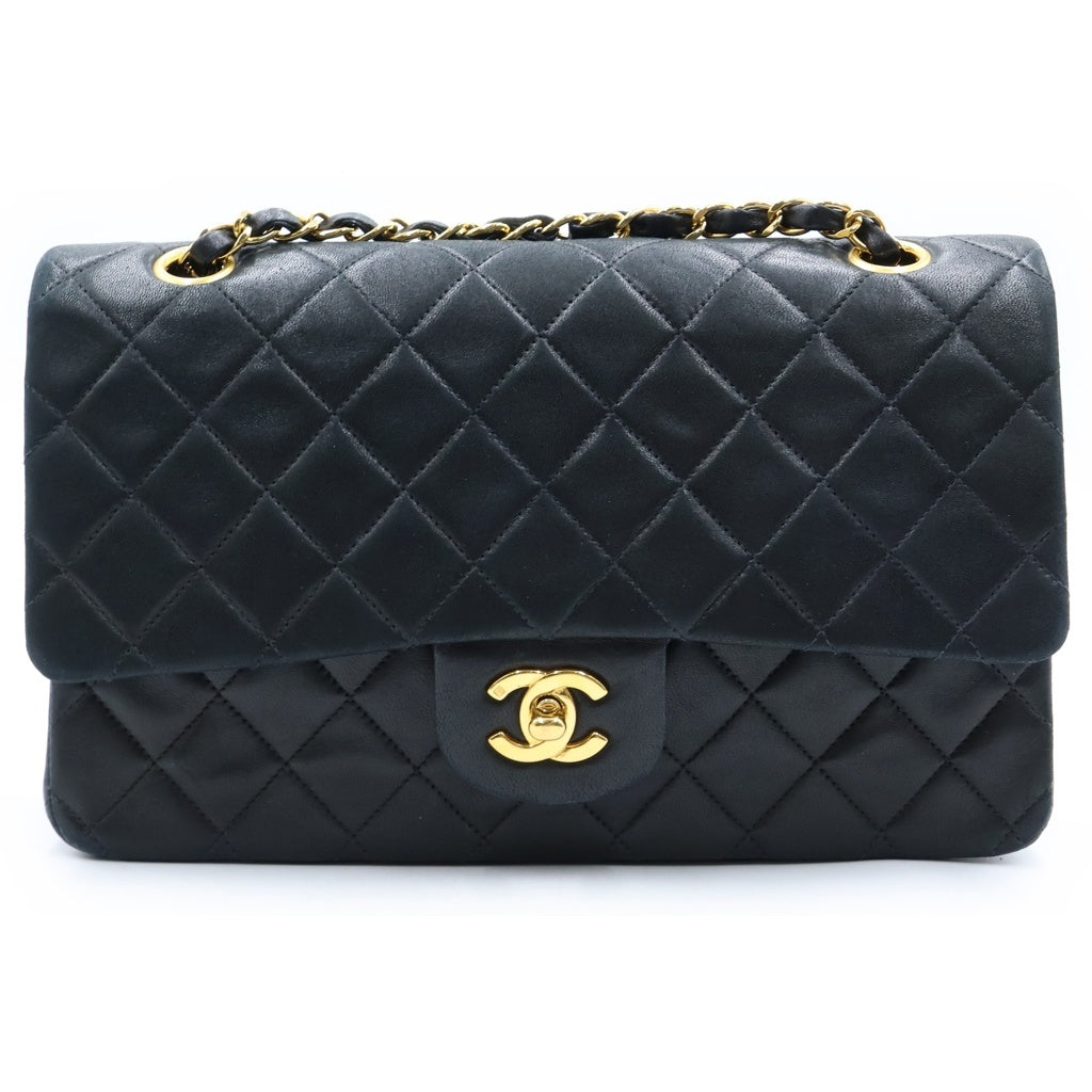 CHANEL(シャネル) マトラッセ25 ダブルフラップ ダブルチェーン ショルダーバッグ ハンドバッグ ブラック ラムスキン ゴールド金具 A01112 レディース