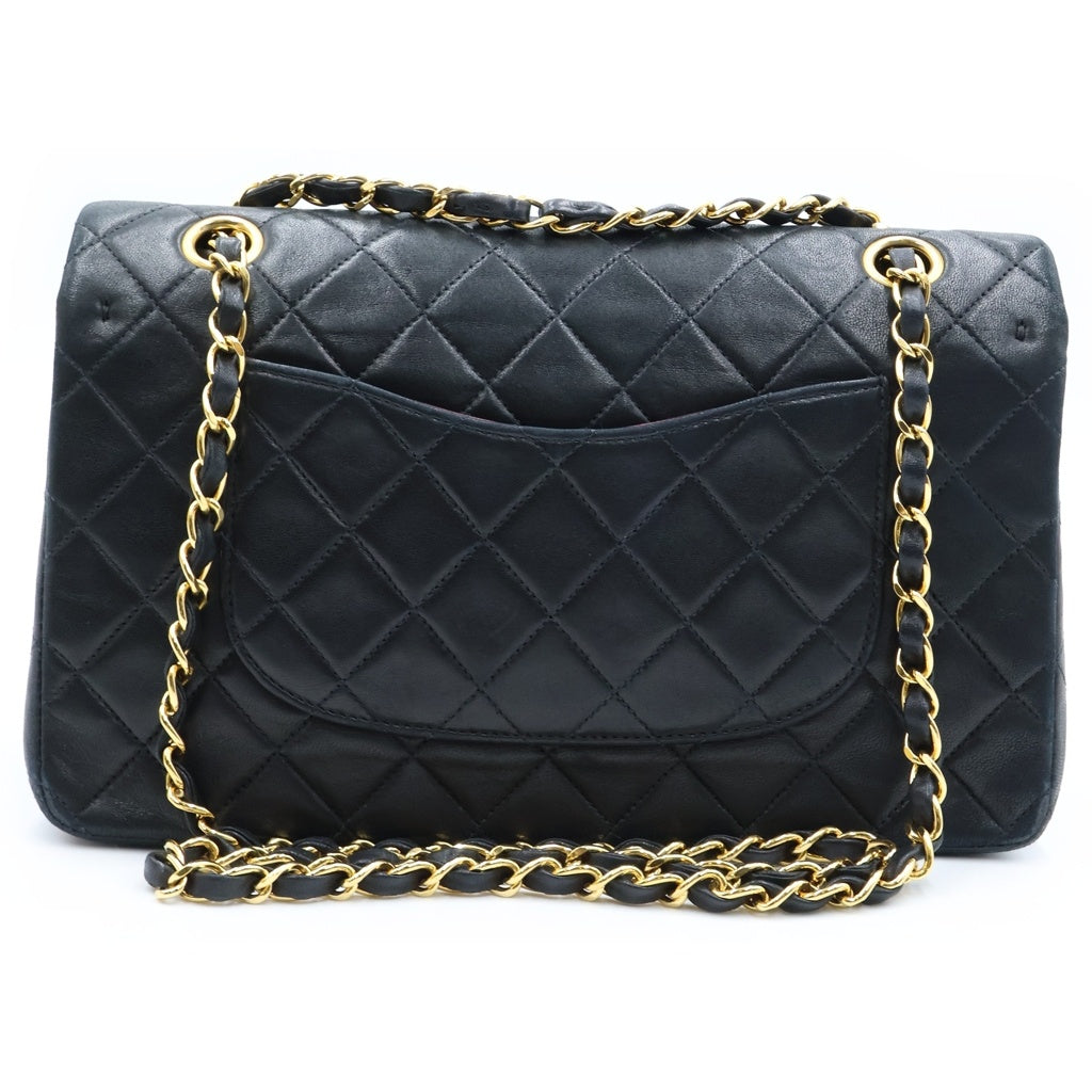 CHANEL(シャネル) マトラッセ25 ダブルフラップ ダブルチェーン ショルダーバッグ ハンドバッグ ブラック ラムスキン ゴールド金具 A01112 レディース