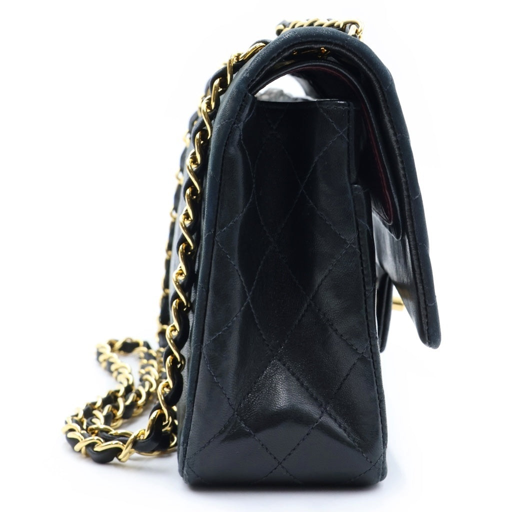 CHANEL(シャネル) マトラッセ25 ダブルフラップ ダブルチェーン ショルダーバッグ ハンドバッグ ブラック ラムスキン ゴールド金具 A01112 レディース
