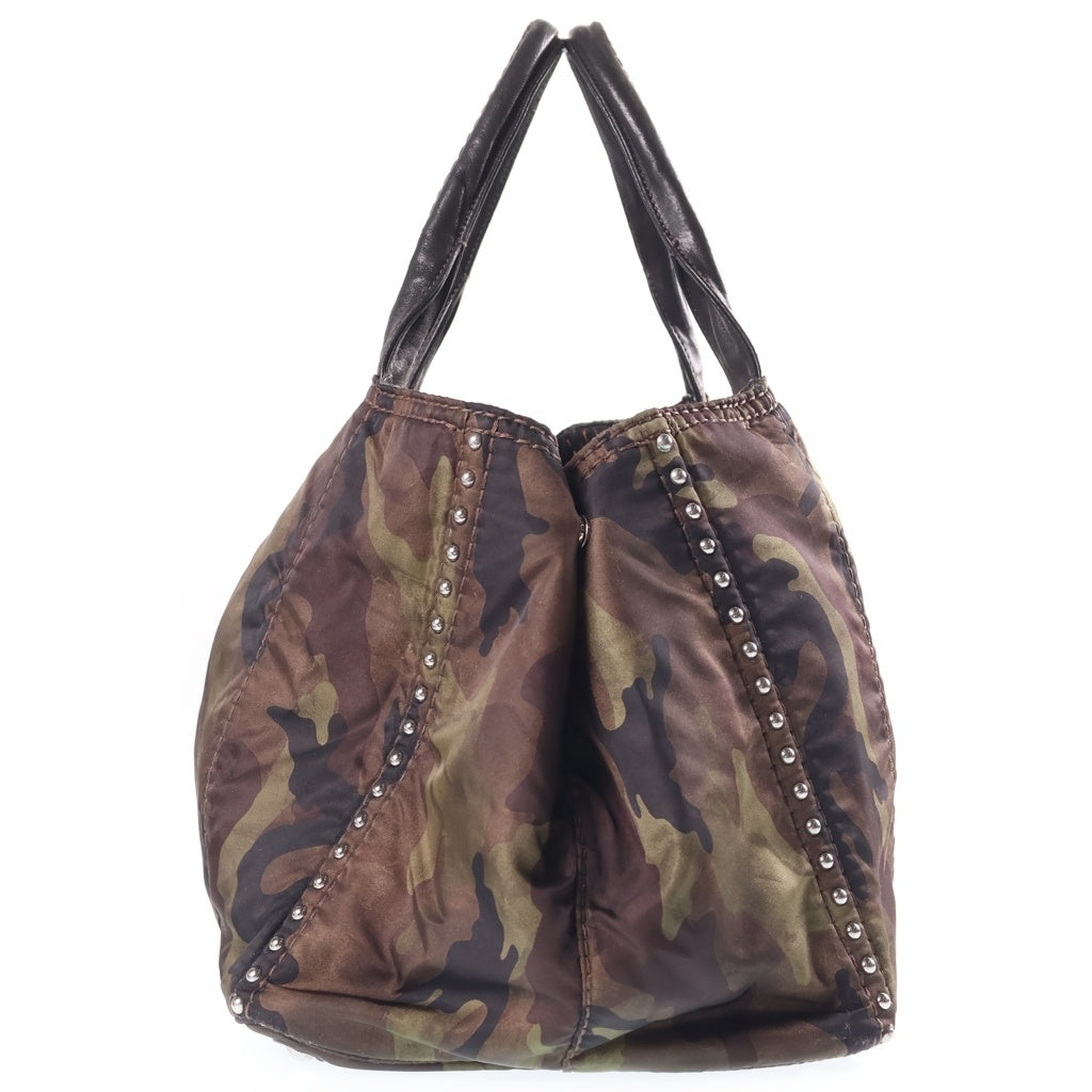 PRADA(プラダ) スタッズ クッションバッグ カモ柄 迷彩柄 トートバッグ ハンドバッグ カーキ ナイロン BR4557 シルバー金具 レディース