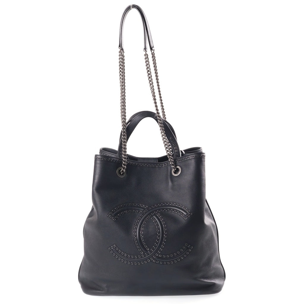 CHANEL(シャネル) カヴァ チェーントートバッグ ハンドバッグ ブラック キャビアスキン AS0448 シルバー金具 レディース