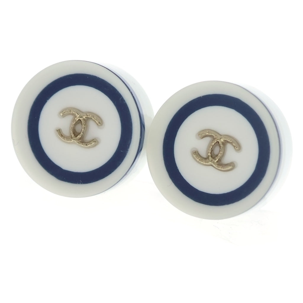 CHANEL(シャネル) ココマーク プラスチック ラウンド ピアス 10C ホワイト/ブルー レディース
