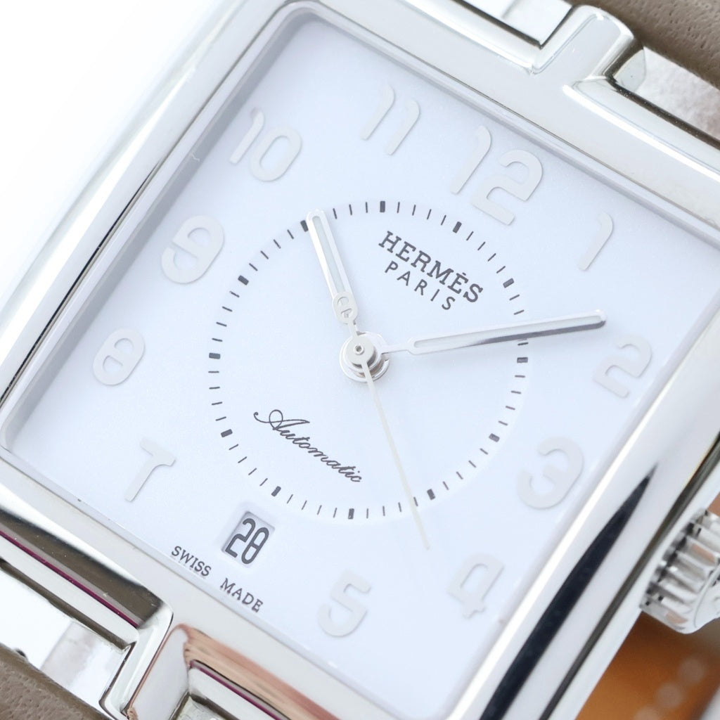 HERMES(エルメス) ケープコッド 白文字盤 自動巻き レザーベルト ステンレス 腕時計 エトゥープ シルバー/ベージュ K刻印 CC1.710.224