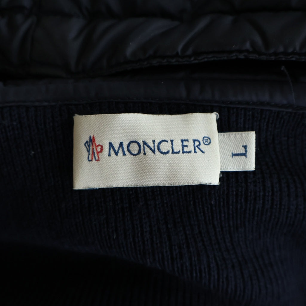 MONCLER(モンクレール) イロン×ウール ニット切替 フーデッド ダウンジャケット アウター #L ブラック A20919413000 レディース