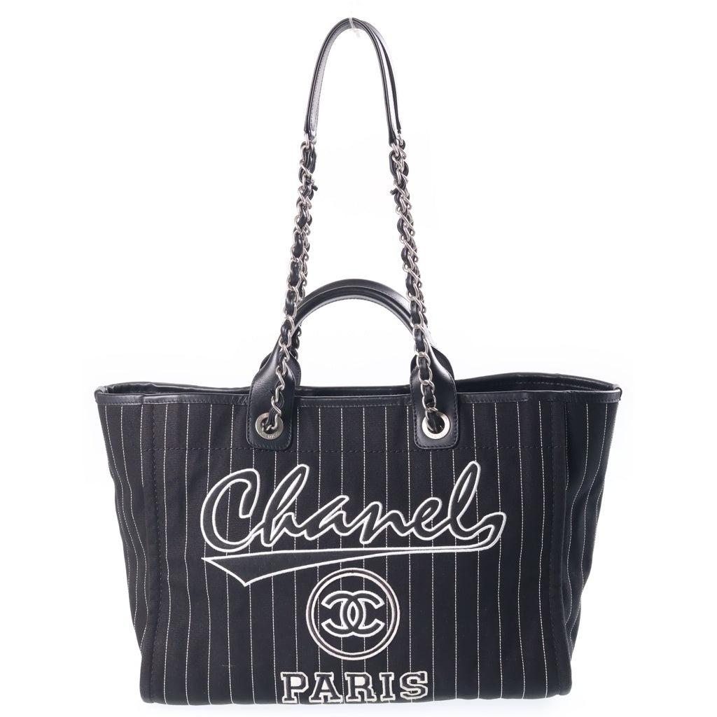 CHANEL(シャネル) ドーヴィルGM ハンドバッグ トートバッグ ブラック キャンバス×レザー A66941 シルバー金具 レディース