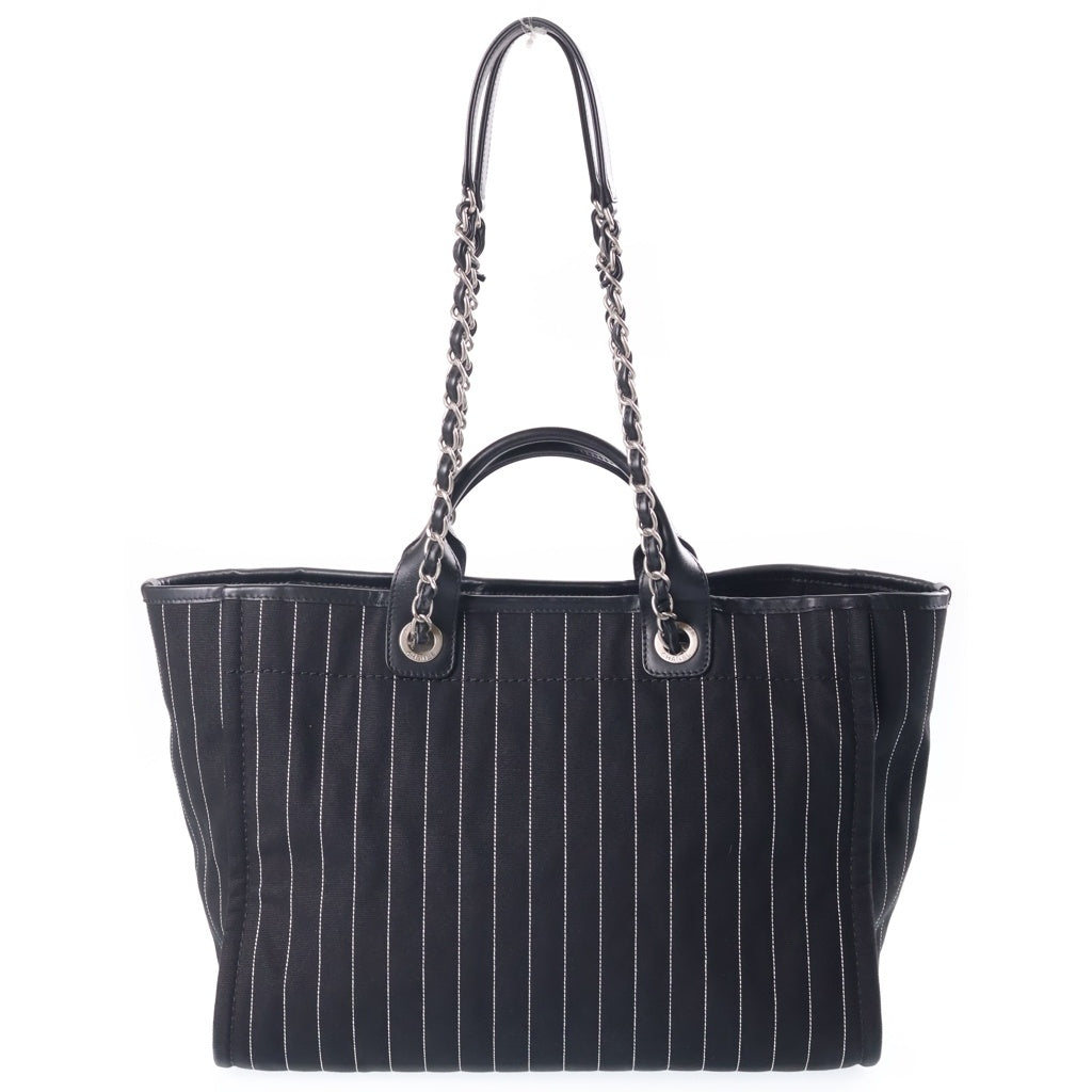 CHANEL(シャネル) ドーヴィルGM ハンドバッグ トートバッグ ブラック キャンバス×レザー A66941 シルバー金具 レディース