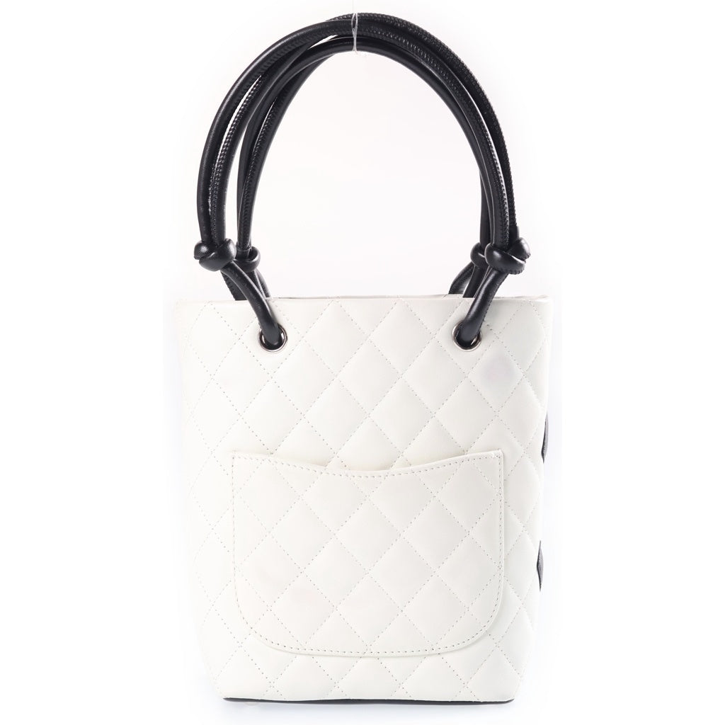 CHANEL(シャネル) カンボン スモール ラムスキン シルバー金具 トートバッグ ハンドバッグ 9番台 ホワイト/ブラック A25166 レディース