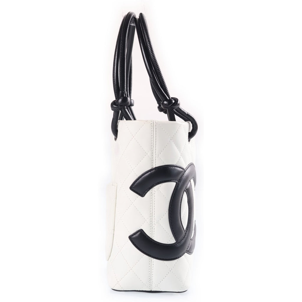 CHANEL(シャネル) カンボン スモール ラムスキン シルバー金具 トートバッグ ハンドバッグ 9番台 ホワイト/ブラック A25166 レディース