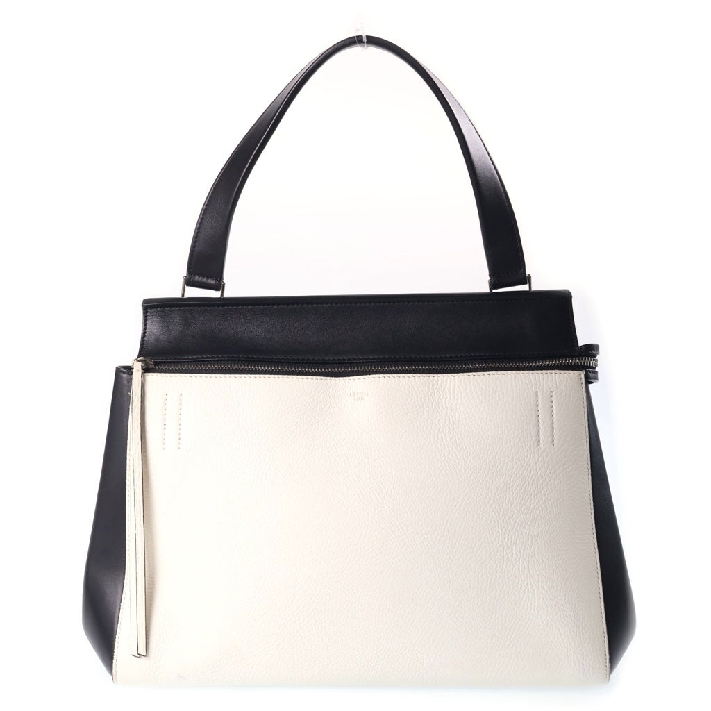 CELINE(セリーヌ) エッジ ハンドバッグ ブラック×ホワイト レザー ゴールド金具 レディース
