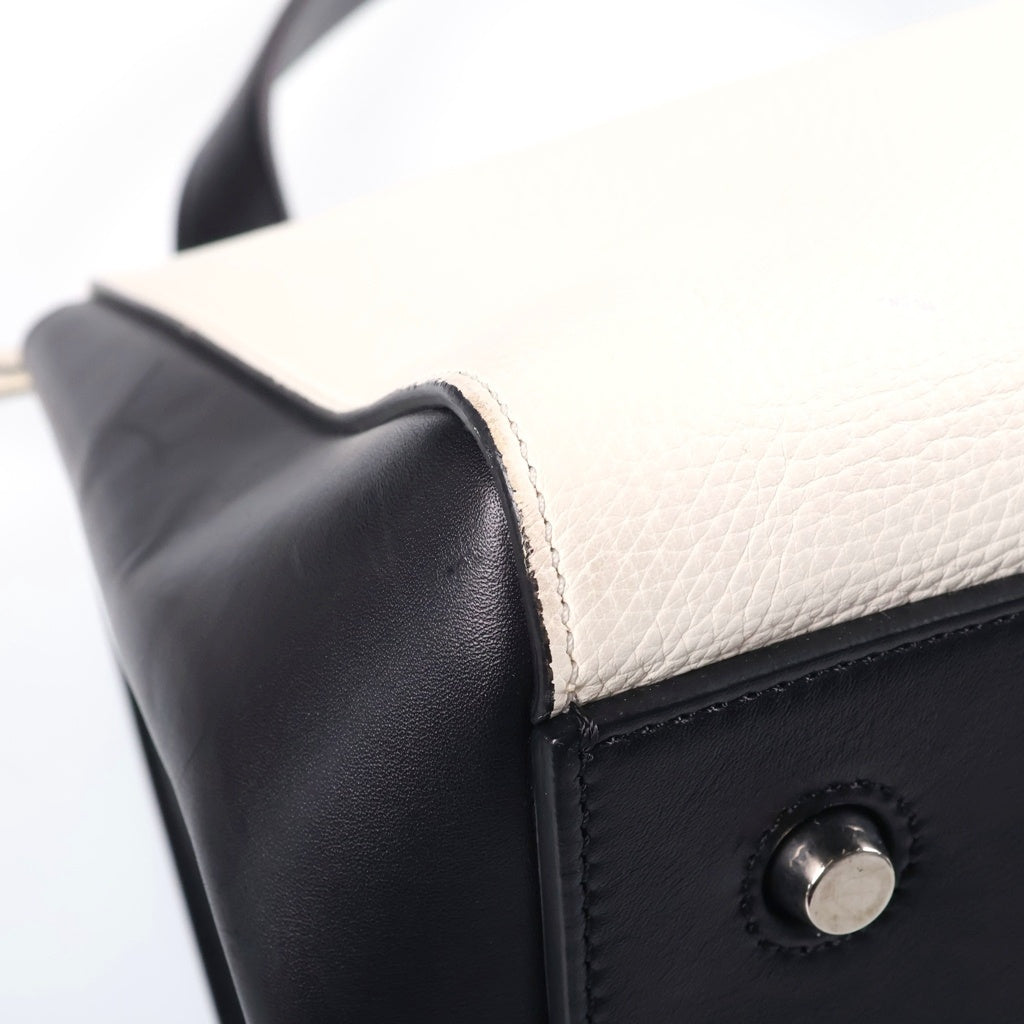 CELINE(セリーヌ) エッジ ハンドバッグ ブラック×ホワイト レザー ゴールド金具 レディース