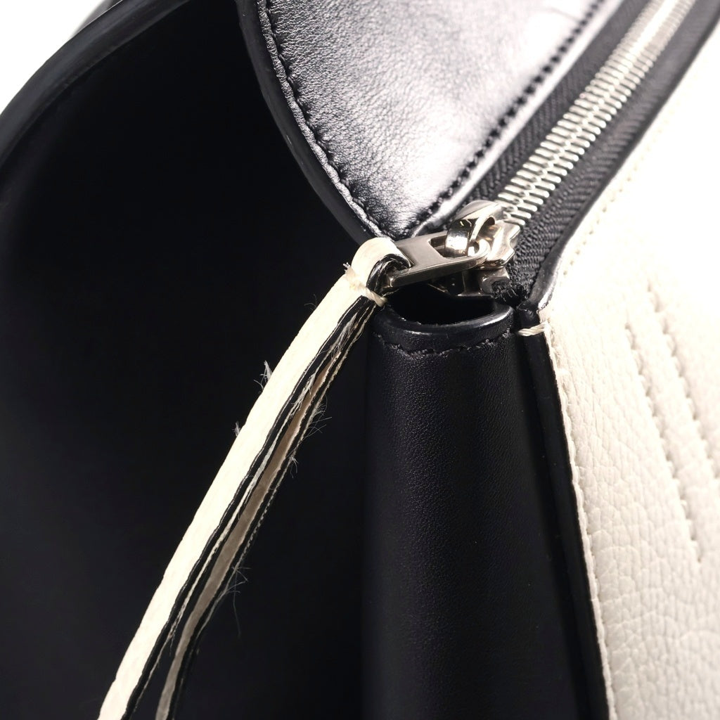 CELINE(セリーヌ) エッジ ハンドバッグ ブラック×ホワイト レザー ゴールド金具 レディース
