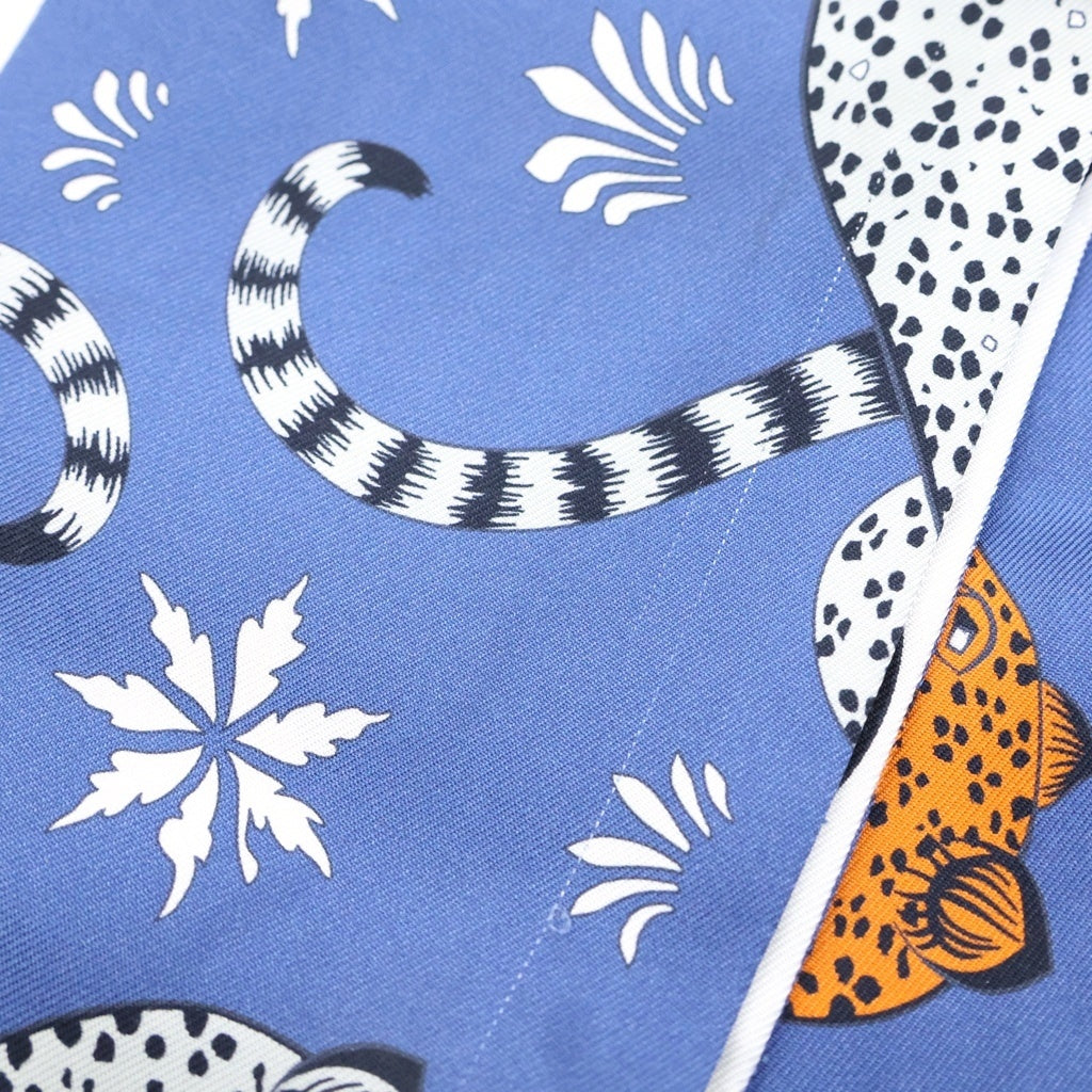 HERMES(エルメス) LES LEOPARDS マキシツイリー ツイルアップ スカーフ ブルー レディース