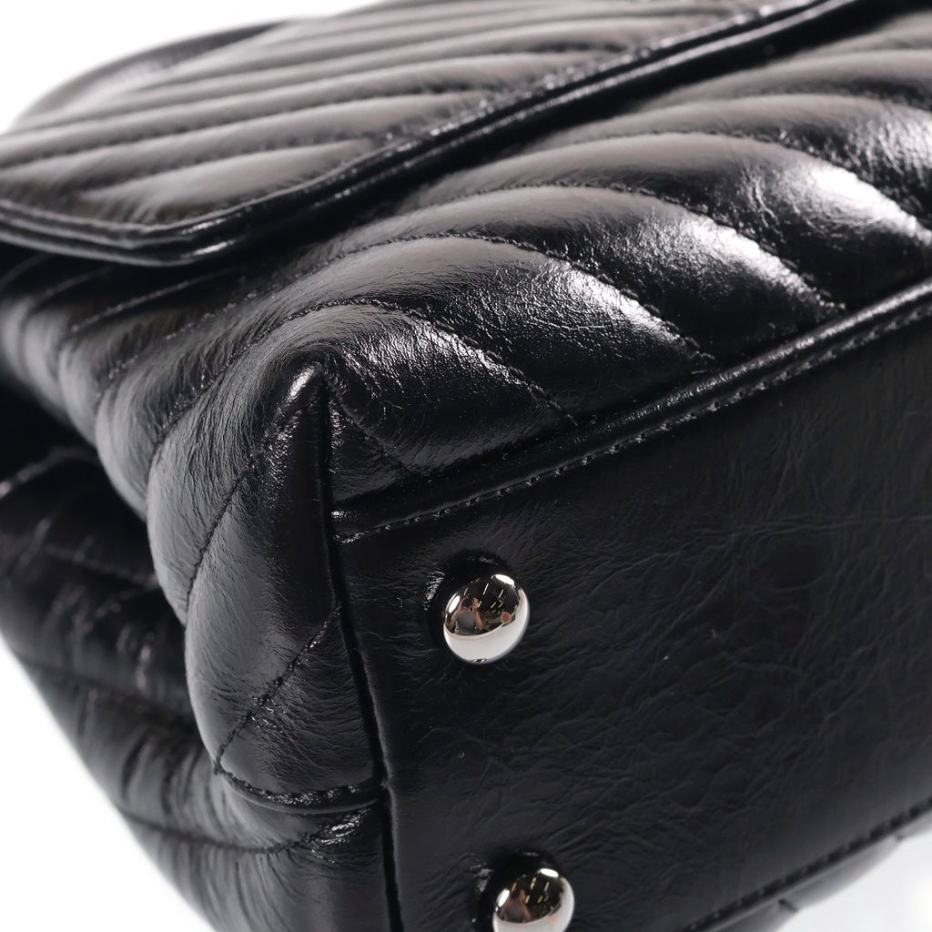 CHANEL(シャネル) シェブロン ココハンドル24 2WAYハンドバッグ ショルダーバッグ ミニバッグ ブラック シャイニーカーフスキン A92990 シリアルプレート ガンメタ金具 レディース